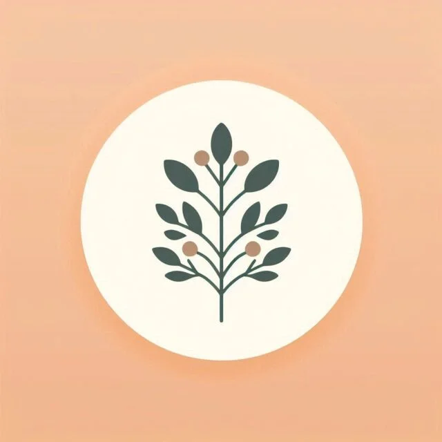 Illustration d'un logo reprenant une branche d'eucalyptus stylisée.