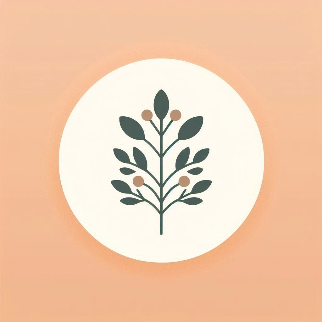 Illustration d'un logo reprenant une branche d'eucalyptus stylisée.