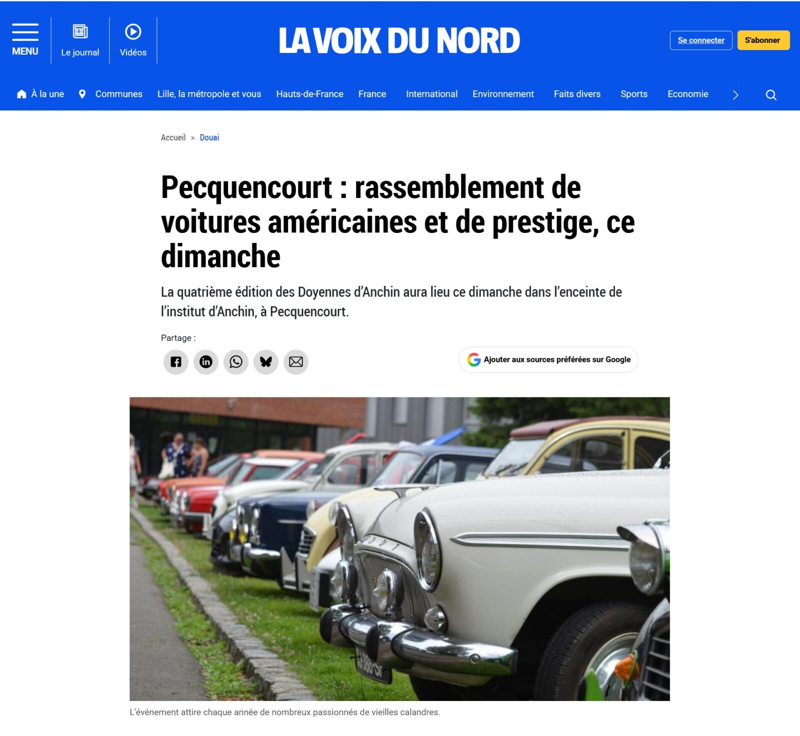 Copie d'écran de l'article de Arnaud Dethée du journal la Voix du Nord dans l'édition du 11/06/2026.