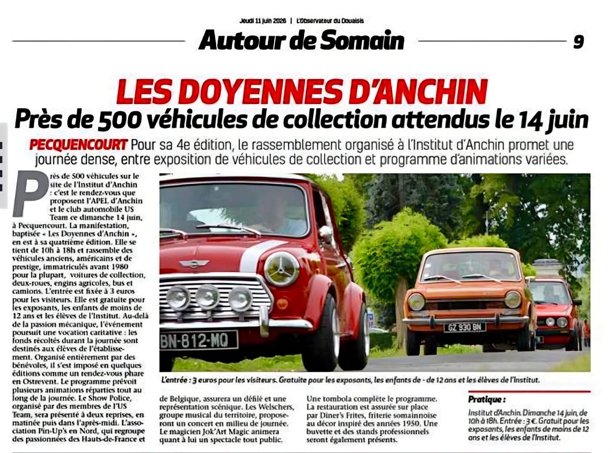 Copie de l'article de Serge Bearez du journal L'Observateur du Douaisis dans l'édition du 11/06/2026.