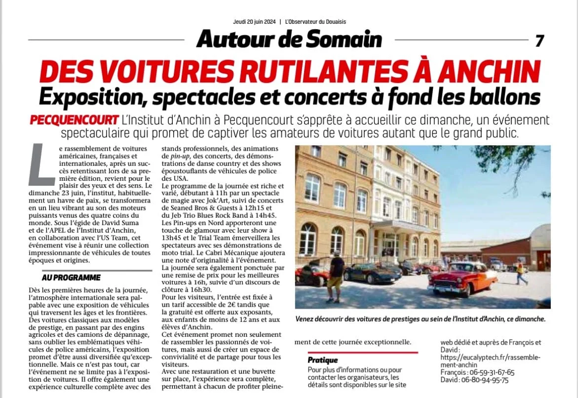 Article écrit par Serge Bearez paru dans le journal L'Observateur du 20/06/24 sur le programme de la deuxième édition du rassemblement Les Doyennes d'Anchin.