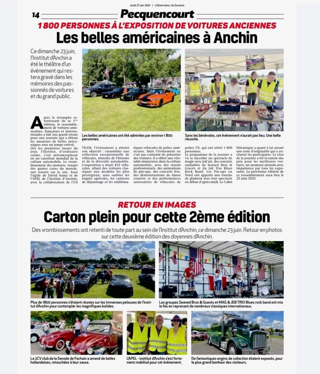 Article écrit par Serge Bearez paru dans le journal L'Observateur du 27/06/24 sur le succès de l'édition 2024 du rassemblement Les Doyennes d'Anchin.